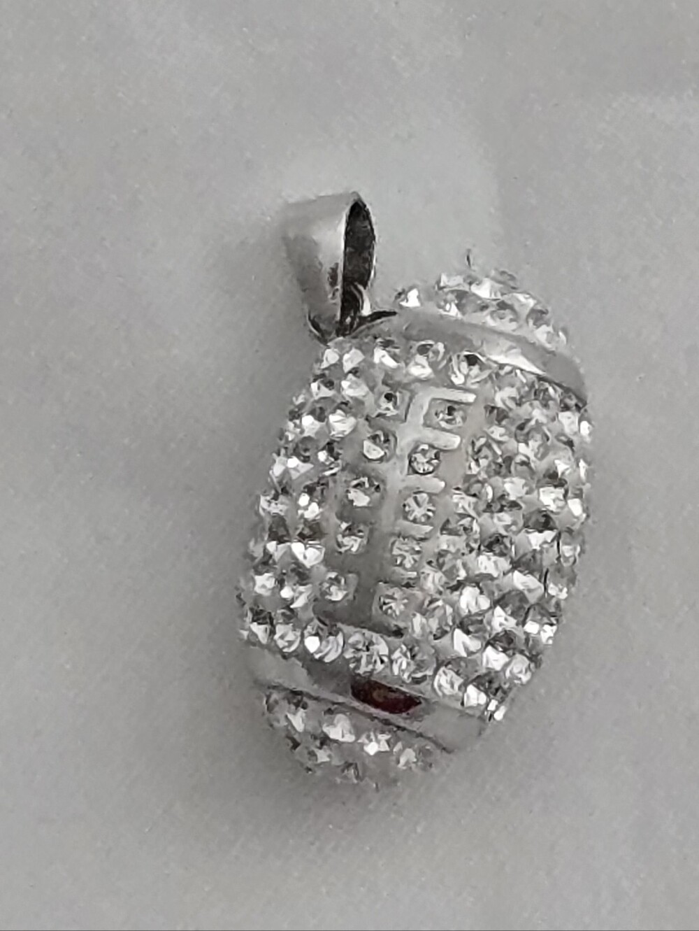 Sterling Silver S925 Football Charm Encrusted With Rhinestones